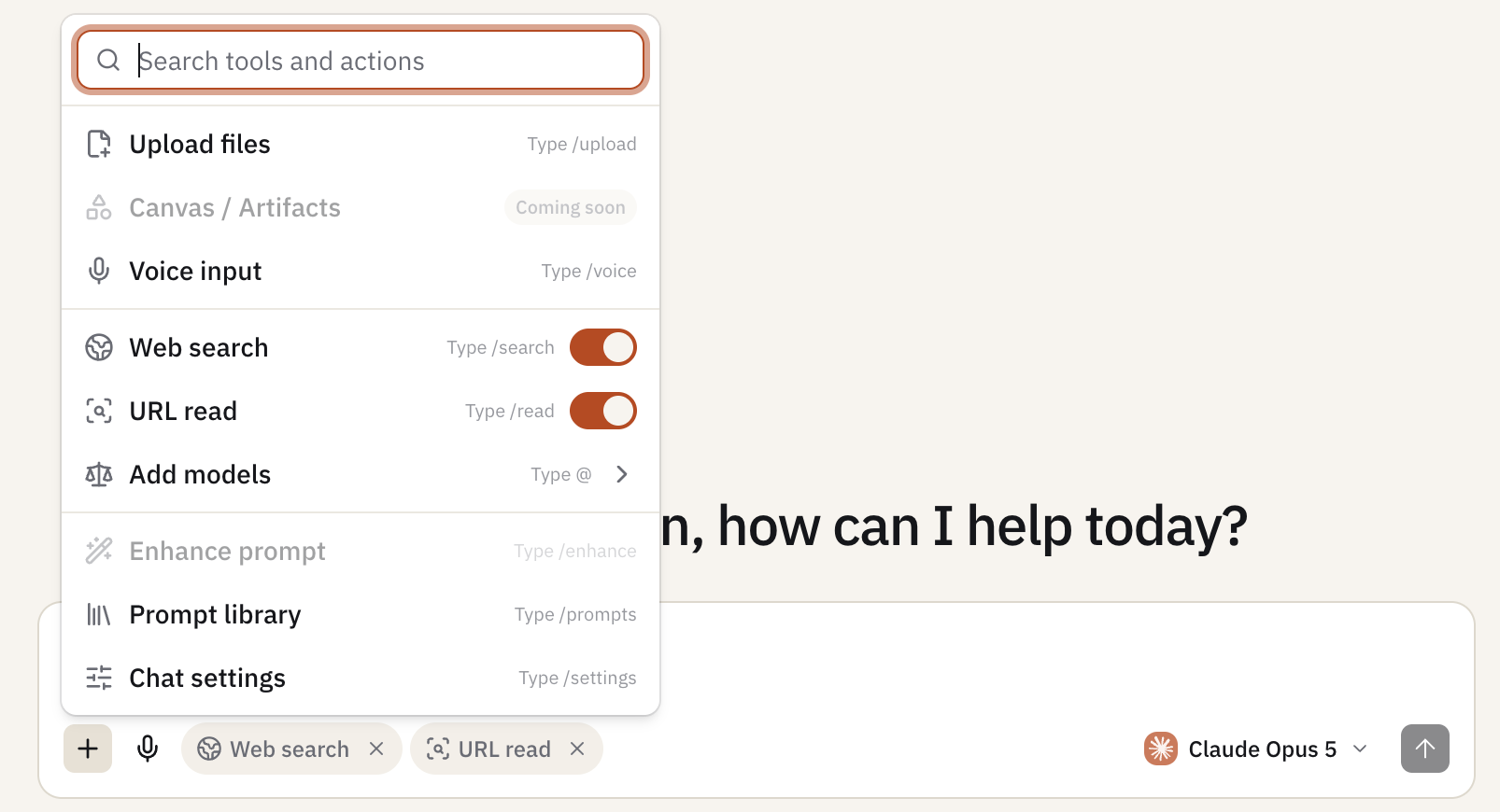 Add tools and actions menu