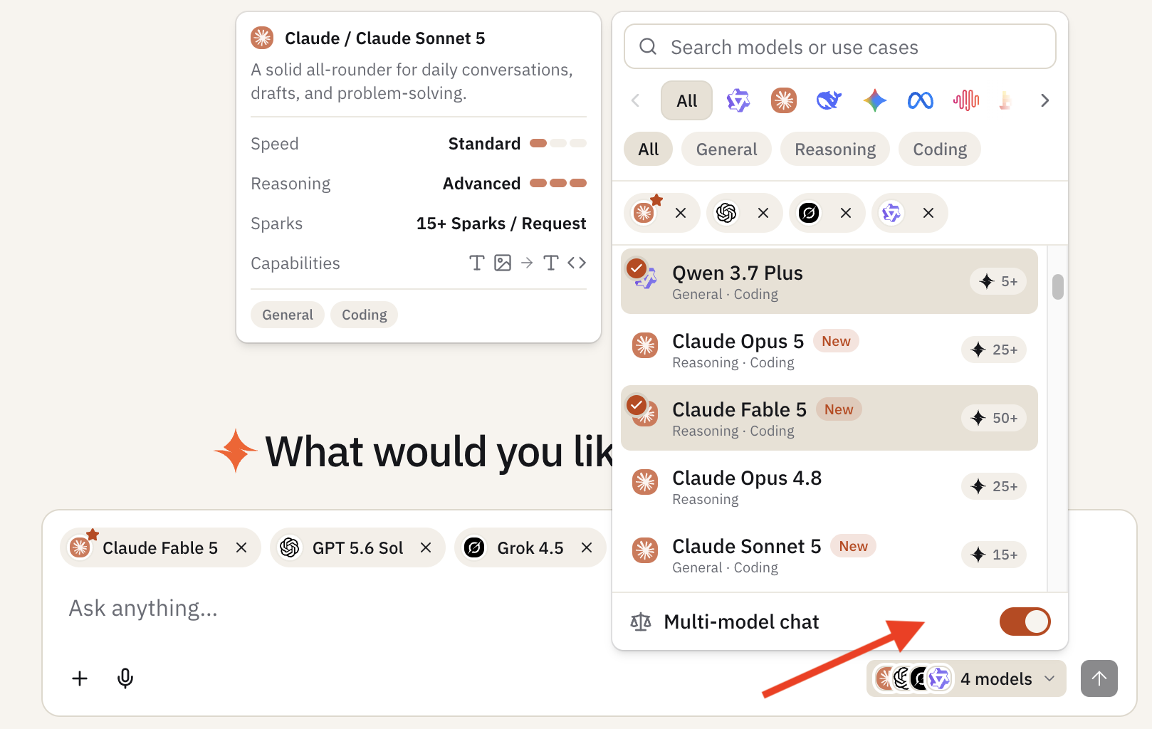Multi-model chat toggle