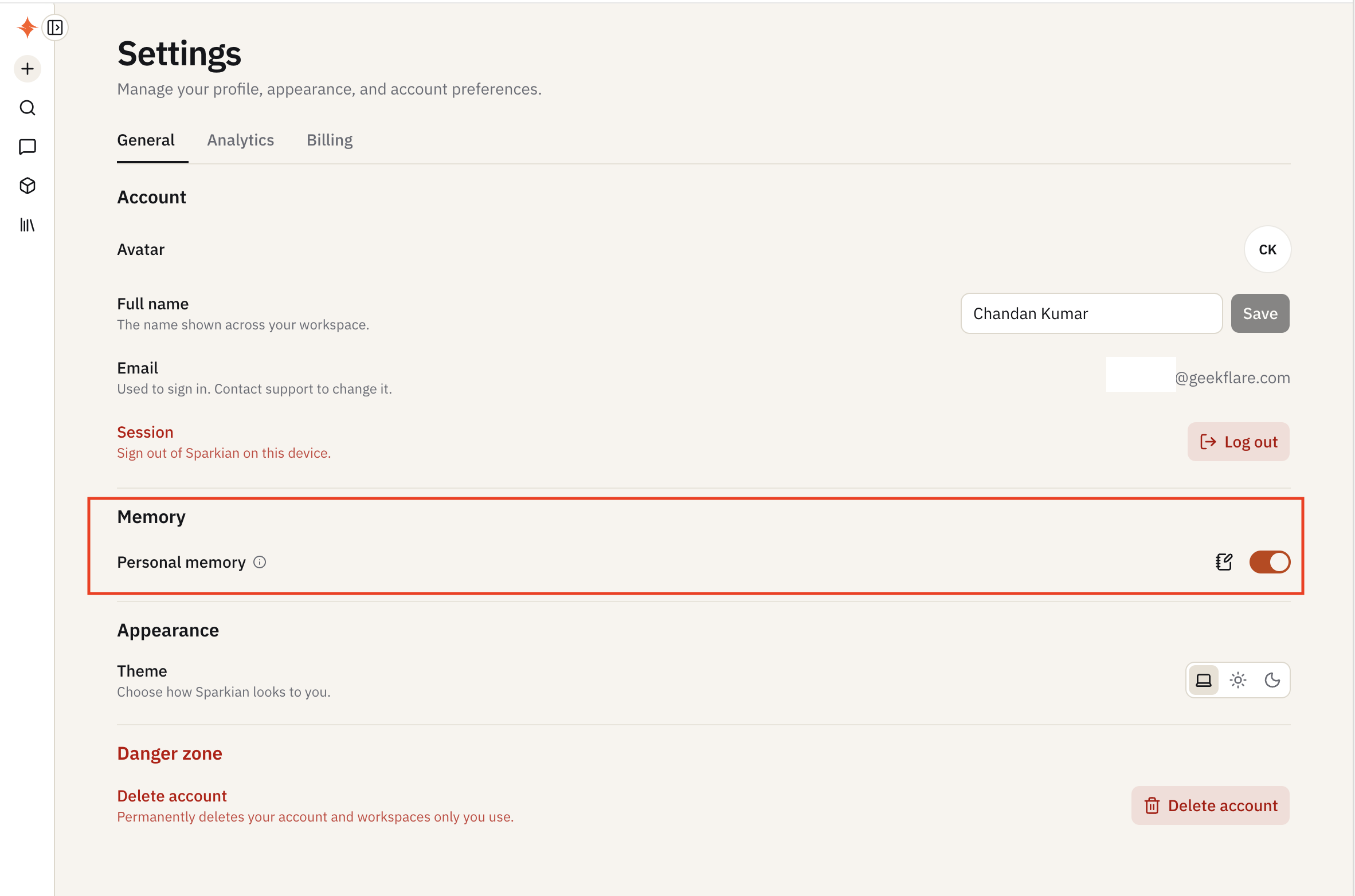 Personal memory setting